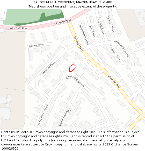 39, GREAT HILL CRESCENT, MAIDENHEAD, SL6 4RE: Location map and indicative extent of plot
