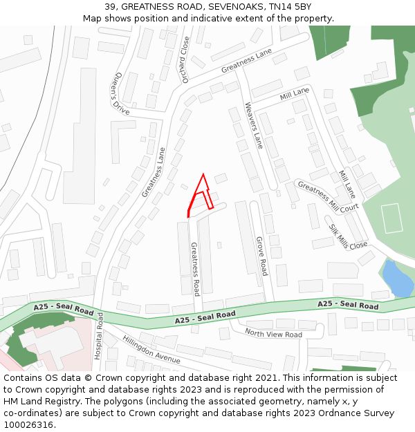 39, GREATNESS ROAD, SEVENOAKS, TN14 5BY: Location map and indicative extent of plot