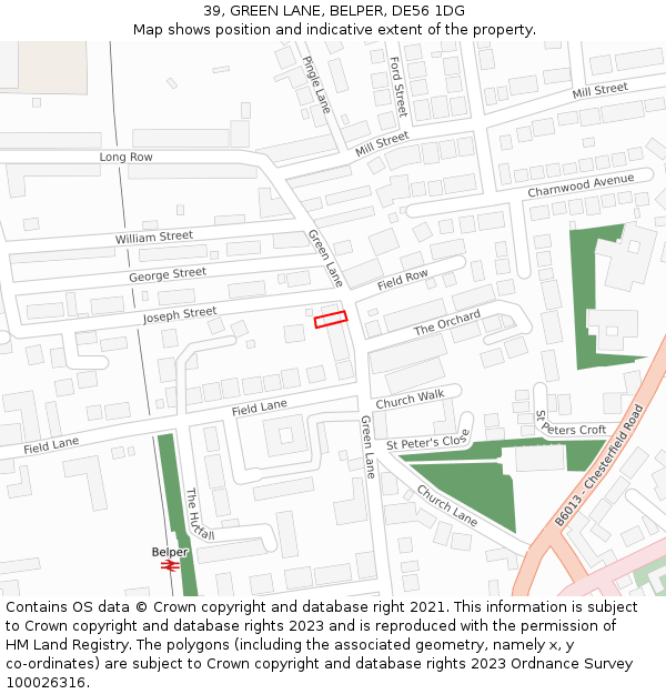 39, GREEN LANE, BELPER, DE56 1DG: Location map and indicative extent of plot