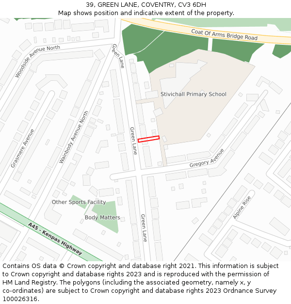 39, GREEN LANE, COVENTRY, CV3 6DH: Location map and indicative extent of plot