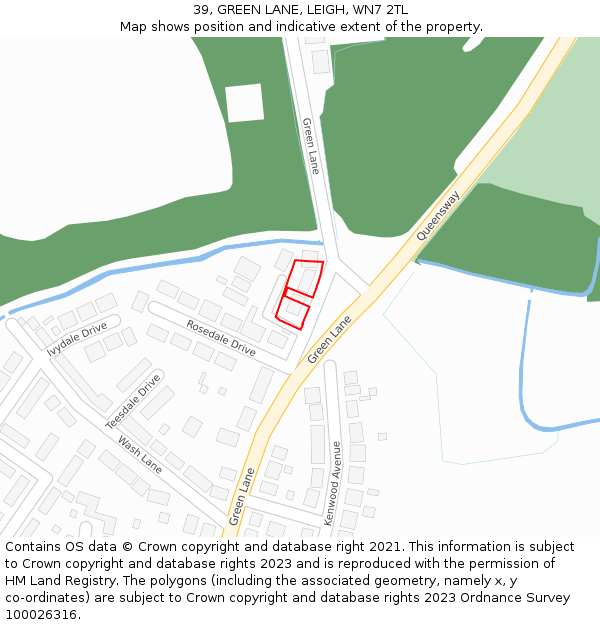 39, GREEN LANE, LEIGH, WN7 2TL: Location map and indicative extent of plot