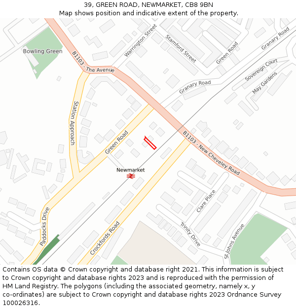 39, GREEN ROAD, NEWMARKET, CB8 9BN: Location map and indicative extent of plot