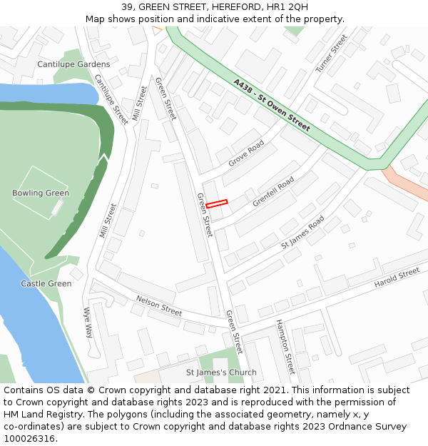 39, GREEN STREET, HEREFORD, HR1 2QH: Location map and indicative extent of plot