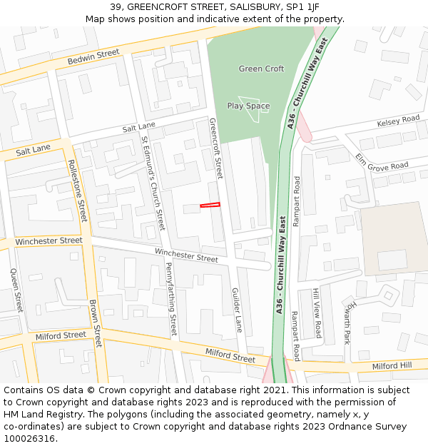 39, GREENCROFT STREET, SALISBURY, SP1 1JF: Location map and indicative extent of plot
