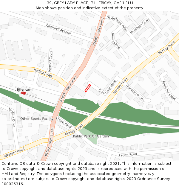 39, GREY LADY PLACE, BILLERICAY, CM11 1LU: Location map and indicative extent of plot