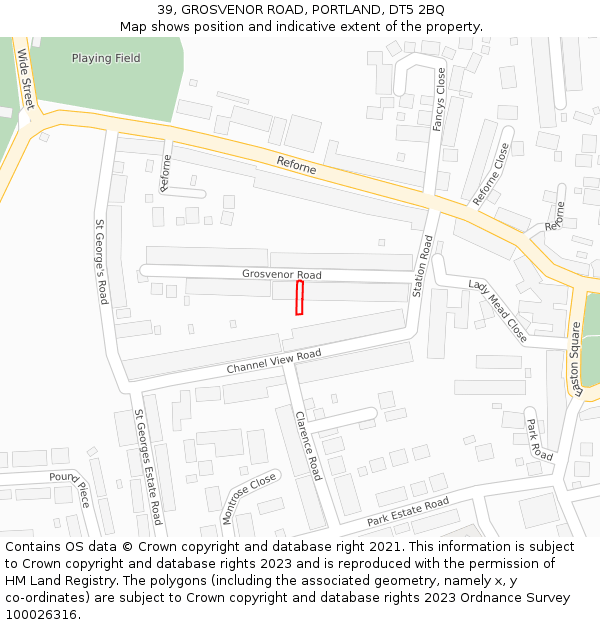 39, GROSVENOR ROAD, PORTLAND, DT5 2BQ: Location map and indicative extent of plot