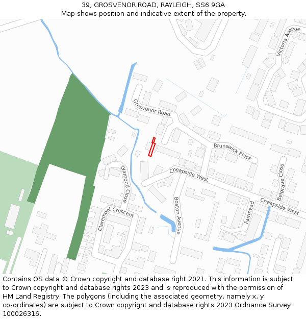 39, GROSVENOR ROAD, RAYLEIGH, SS6 9GA: Location map and indicative extent of plot