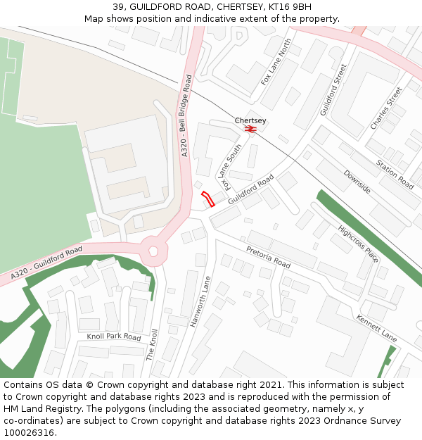 39, GUILDFORD ROAD, CHERTSEY, KT16 9BH: Location map and indicative extent of plot