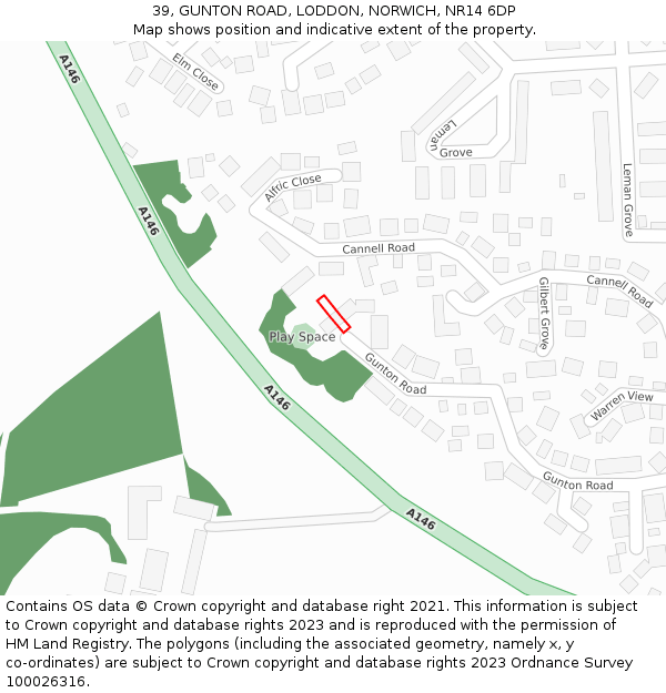 39, GUNTON ROAD, LODDON, NORWICH, NR14 6DP: Location map and indicative extent of plot