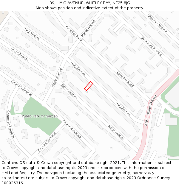39, HAIG AVENUE, WHITLEY BAY, NE25 8JG: Location map and indicative extent of plot