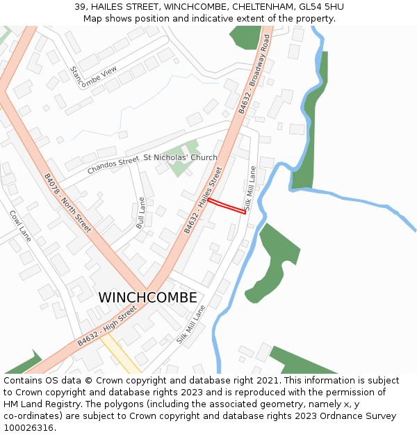39, HAILES STREET, WINCHCOMBE, CHELTENHAM, GL54 5HU: Location map and indicative extent of plot