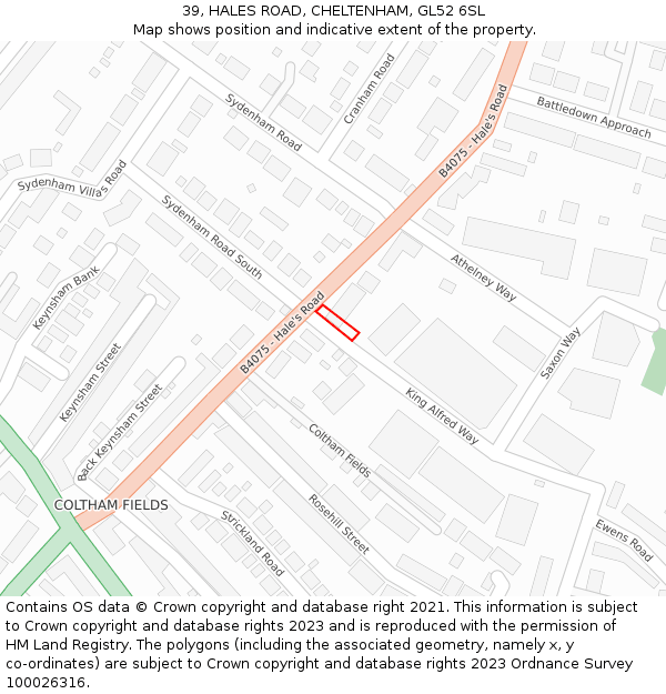 39, HALES ROAD, CHELTENHAM, GL52 6SL: Location map and indicative extent of plot