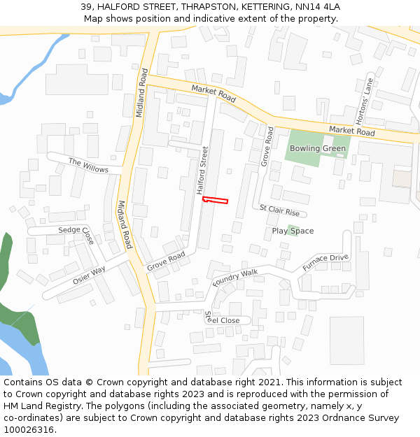 39, HALFORD STREET, THRAPSTON, KETTERING, NN14 4LA: Location map and indicative extent of plot