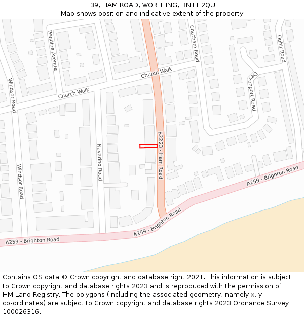 39, HAM ROAD, WORTHING, BN11 2QU: Location map and indicative extent of plot
