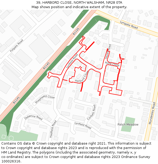 39, HARBORD CLOSE, NORTH WALSHAM, NR28 0TA: Location map and indicative extent of plot