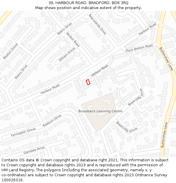 39, HARBOUR ROAD, BRADFORD, BD6 3RQ: Location map and indicative extent of plot