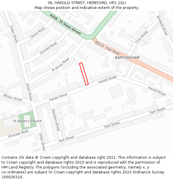 39, HAROLD STREET, HEREFORD, HR1 2QU: Location map and indicative extent of plot