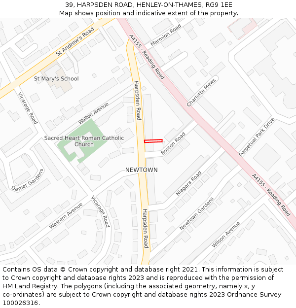 39, HARPSDEN ROAD, HENLEY-ON-THAMES, RG9 1EE: Location map and indicative extent of plot