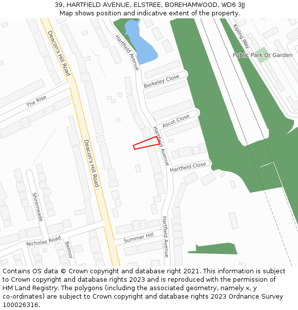 39, HARTFIELD AVENUE, ELSTREE, BOREHAMWOOD, WD6 3JJ: Location map and indicative extent of plot