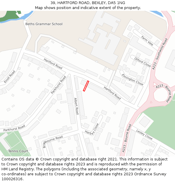 39, HARTFORD ROAD, BEXLEY, DA5 1NG: Location map and indicative extent of plot