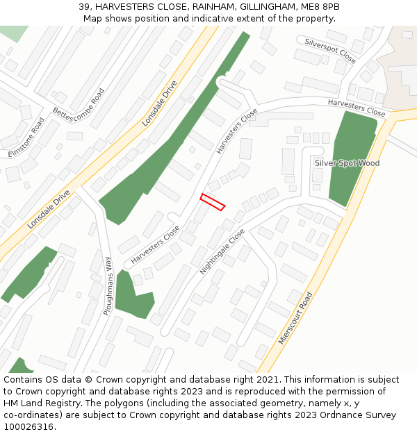 39, HARVESTERS CLOSE, RAINHAM, GILLINGHAM, ME8 8PB: Location map and indicative extent of plot
