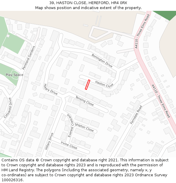 39, HASTON CLOSE, HEREFORD, HR4 0RX: Location map and indicative extent of plot