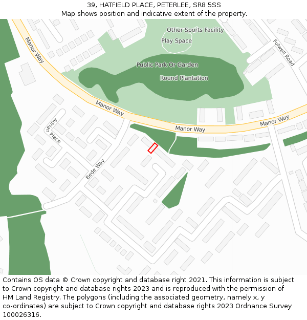 39, HATFIELD PLACE, PETERLEE, SR8 5SS: Location map and indicative extent of plot