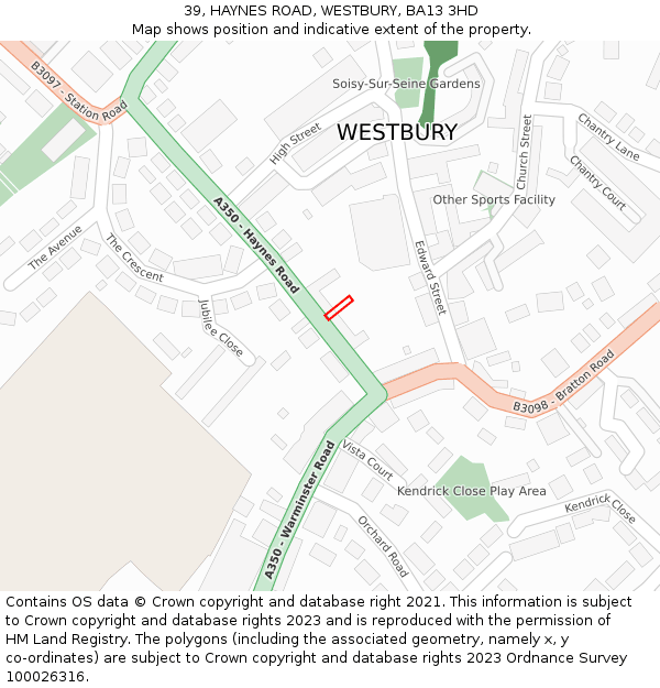 39, HAYNES ROAD, WESTBURY, BA13 3HD: Location map and indicative extent of plot