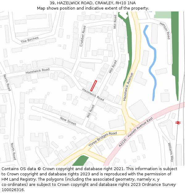 39, HAZELWICK ROAD, CRAWLEY, RH10 1NA: Location map and indicative extent of plot