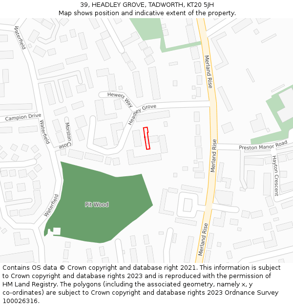 39, HEADLEY GROVE, TADWORTH, KT20 5JH: Location map and indicative extent of plot