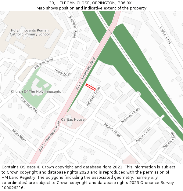 39, HELEGAN CLOSE, ORPINGTON, BR6 9XH: Location map and indicative extent of plot