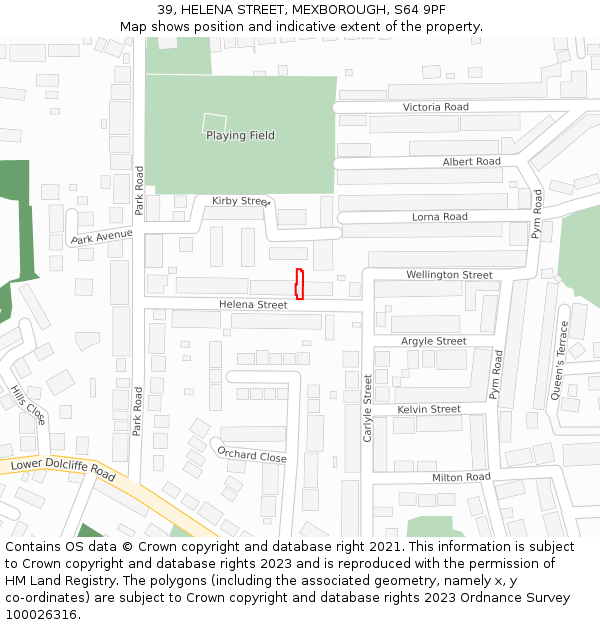 39, HELENA STREET, MEXBOROUGH, S64 9PF: Location map and indicative extent of plot