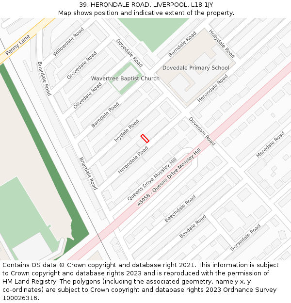 39, HERONDALE ROAD, LIVERPOOL, L18 1JY: Location map and indicative extent of plot