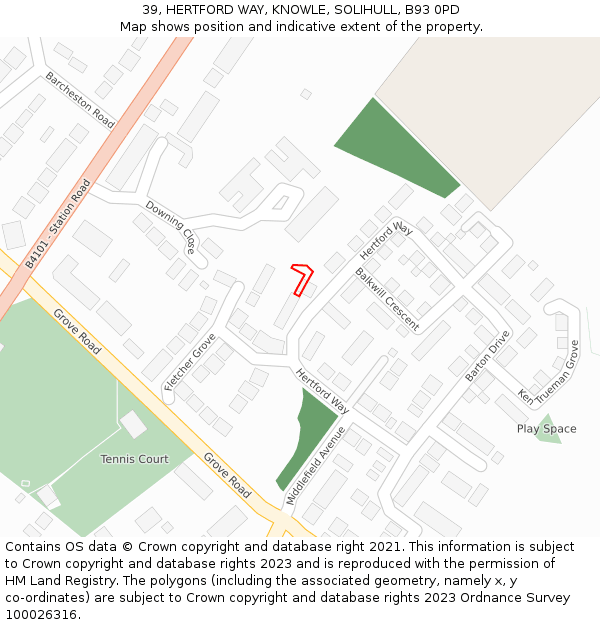39, HERTFORD WAY, KNOWLE, SOLIHULL, B93 0PD: Location map and indicative extent of plot