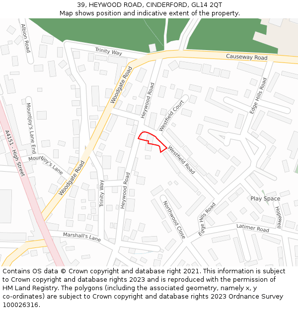39, HEYWOOD ROAD, CINDERFORD, GL14 2QT: Location map and indicative extent of plot
