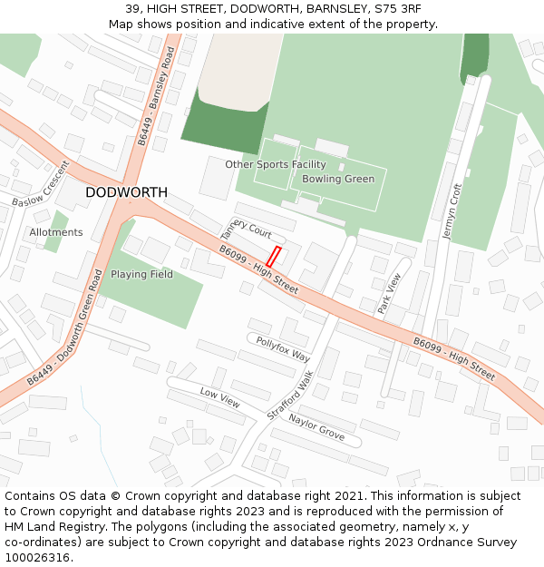 39, HIGH STREET, DODWORTH, BARNSLEY, S75 3RF: Location map and indicative extent of plot