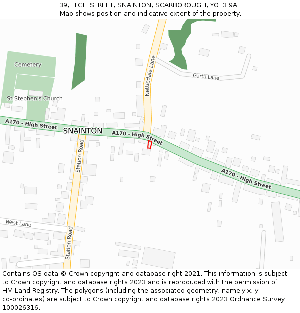 39, HIGH STREET, SNAINTON, SCARBOROUGH, YO13 9AE: Location map and indicative extent of plot