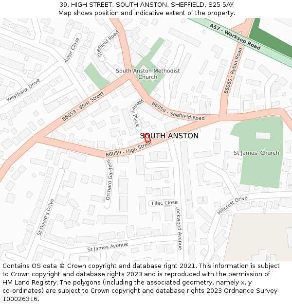39, HIGH STREET, SOUTH ANSTON, SHEFFIELD, S25 5AY: Location map and indicative extent of plot