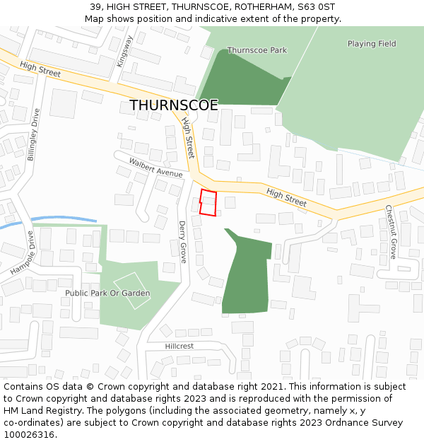 39, HIGH STREET, THURNSCOE, ROTHERHAM, S63 0ST: Location map and indicative extent of plot