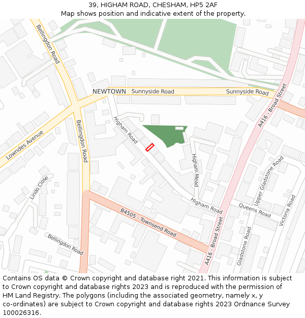 39, HIGHAM ROAD, CHESHAM, HP5 2AF: Location map and indicative extent of plot