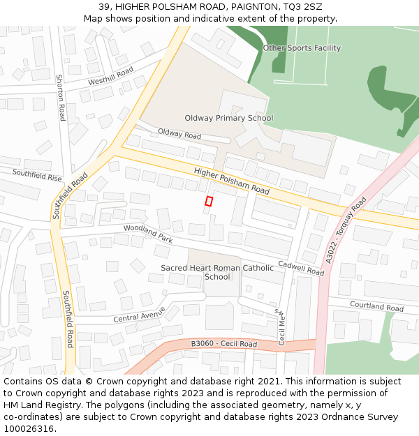 39, HIGHER POLSHAM ROAD, PAIGNTON, TQ3 2SZ: Location map and indicative extent of plot