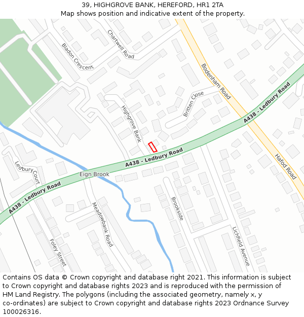 39, HIGHGROVE BANK, HEREFORD, HR1 2TA: Location map and indicative extent of plot