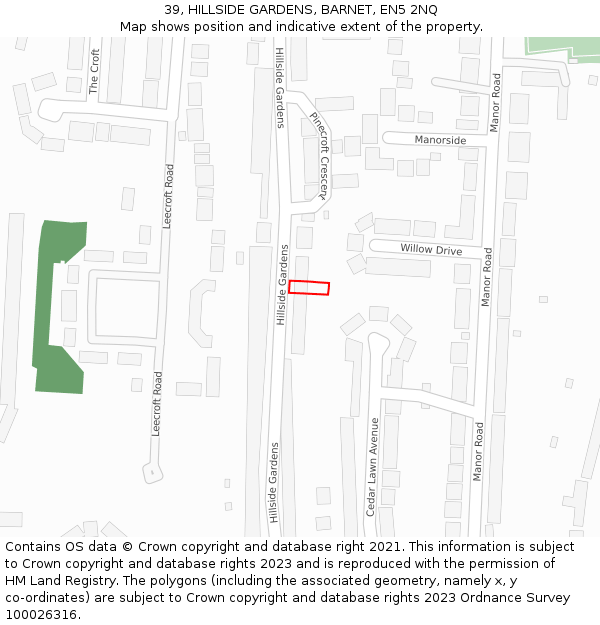 39, HILLSIDE GARDENS, BARNET, EN5 2NQ: Location map and indicative extent of plot