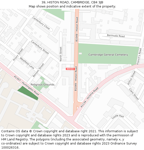 39, HISTON ROAD, CAMBRIDGE, CB4 3JB: Location map and indicative extent of plot