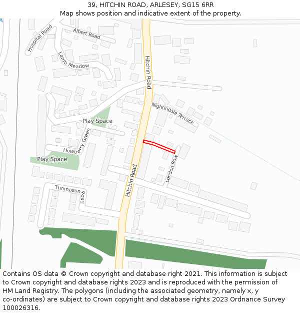 39, HITCHIN ROAD, ARLESEY, SG15 6RR: Location map and indicative extent of plot