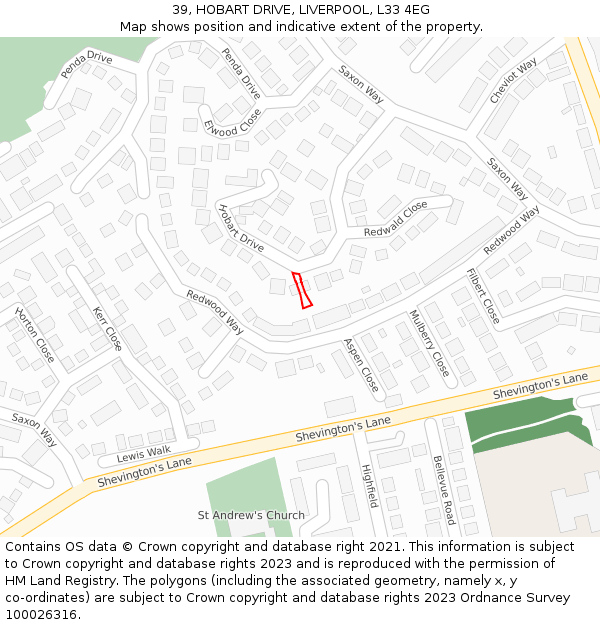 39, HOBART DRIVE, LIVERPOOL, L33 4EG: Location map and indicative extent of plot