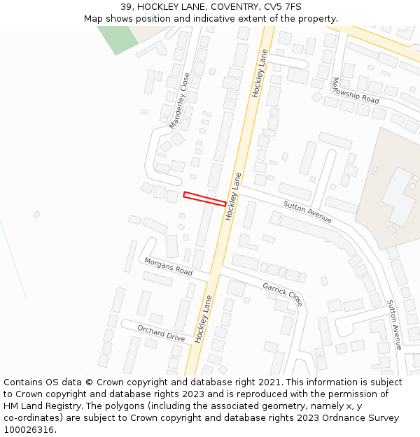 39, HOCKLEY LANE, COVENTRY, CV5 7FS: Location map and indicative extent of plot