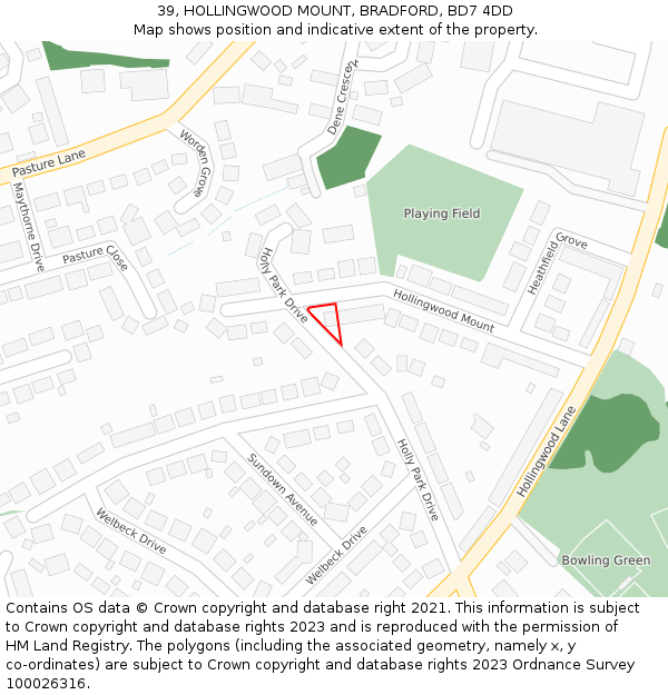 39, HOLLINGWOOD MOUNT, BRADFORD, BD7 4DD: Location map and indicative extent of plot