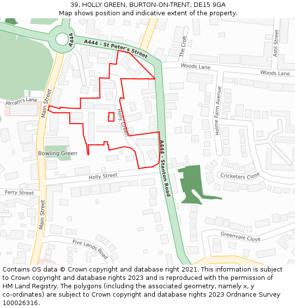 39, HOLLY GREEN, BURTON-ON-TRENT, DE15 9GA: Location map and indicative extent of plot