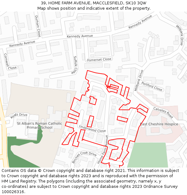 39, HOME FARM AVENUE, MACCLESFIELD, SK10 3QW: Location map and indicative extent of plot